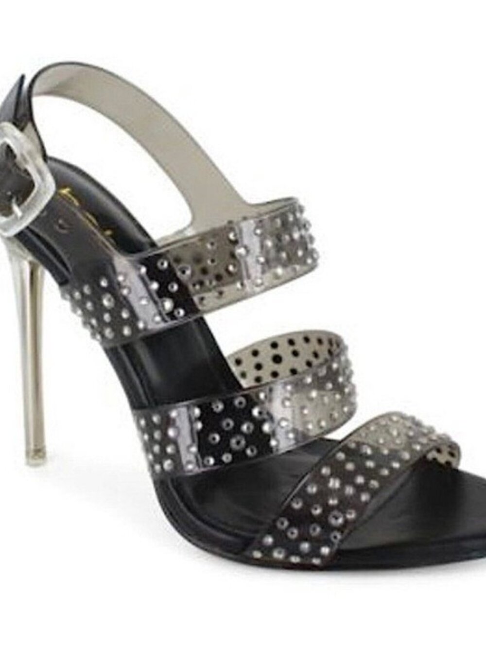 Bebe black Lucite Rhinestone Kathleen Glam Stiletto Studded Y2K Heels sz 9